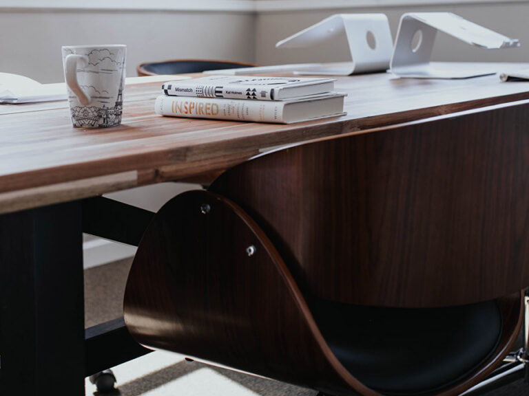 Desk with mug and books