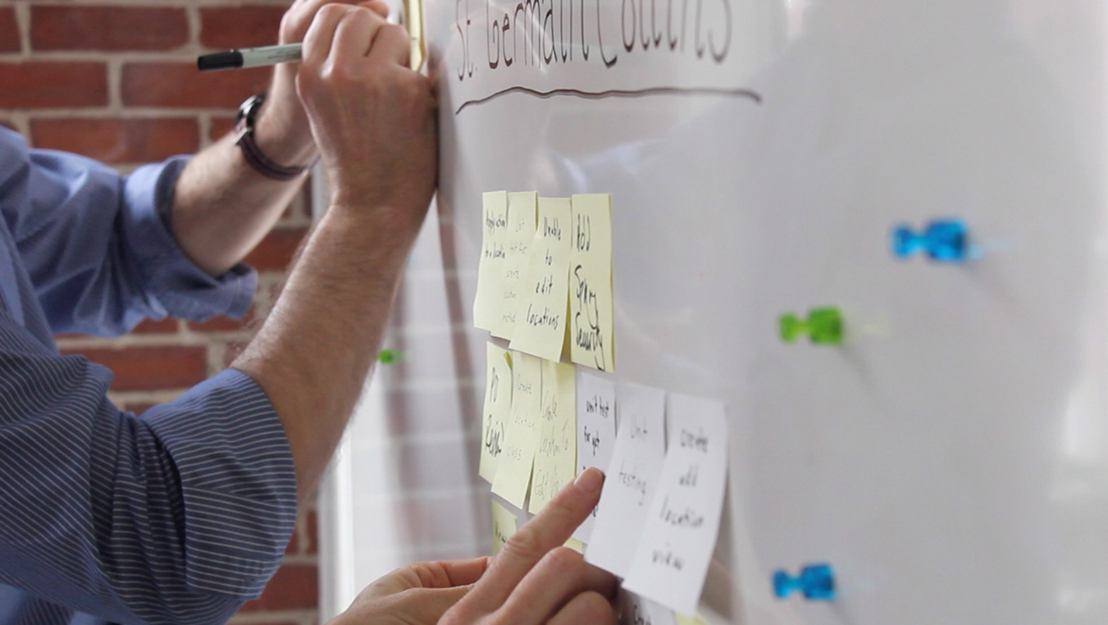 Hands at work on a whiteboard