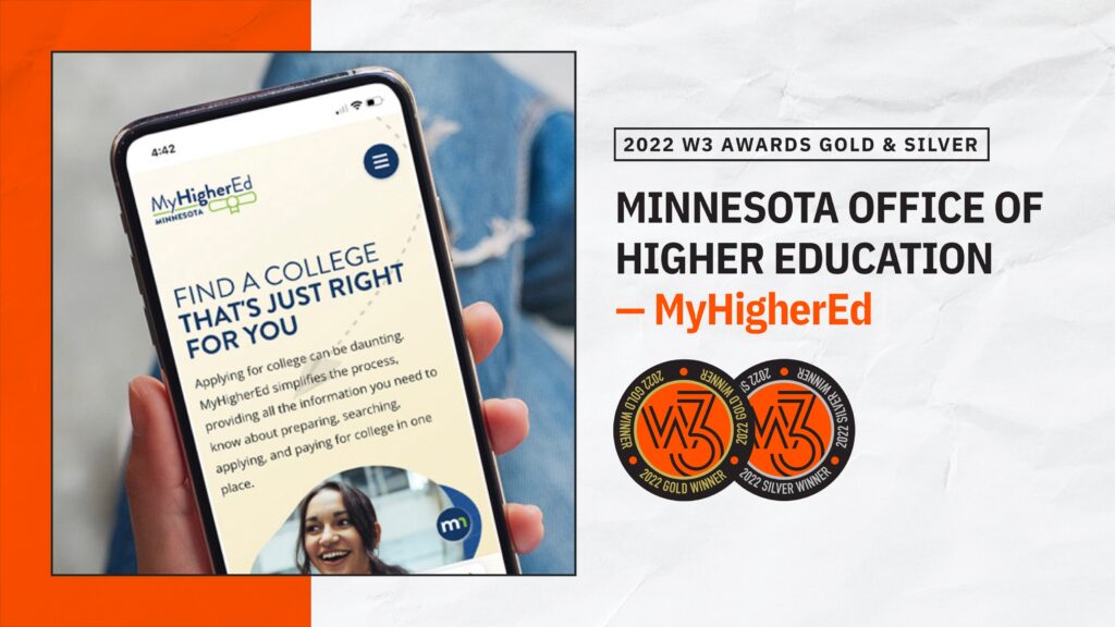 W3 Award Minnesota Office of Higher Education's MyHigherEd