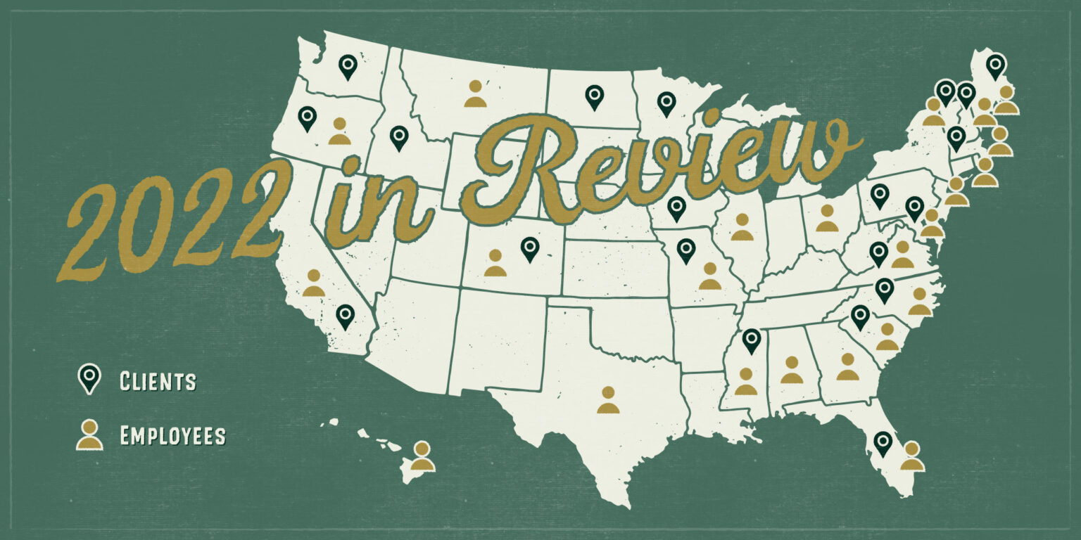 2022 Year in Review - Map of USA with markers for client and employee locations