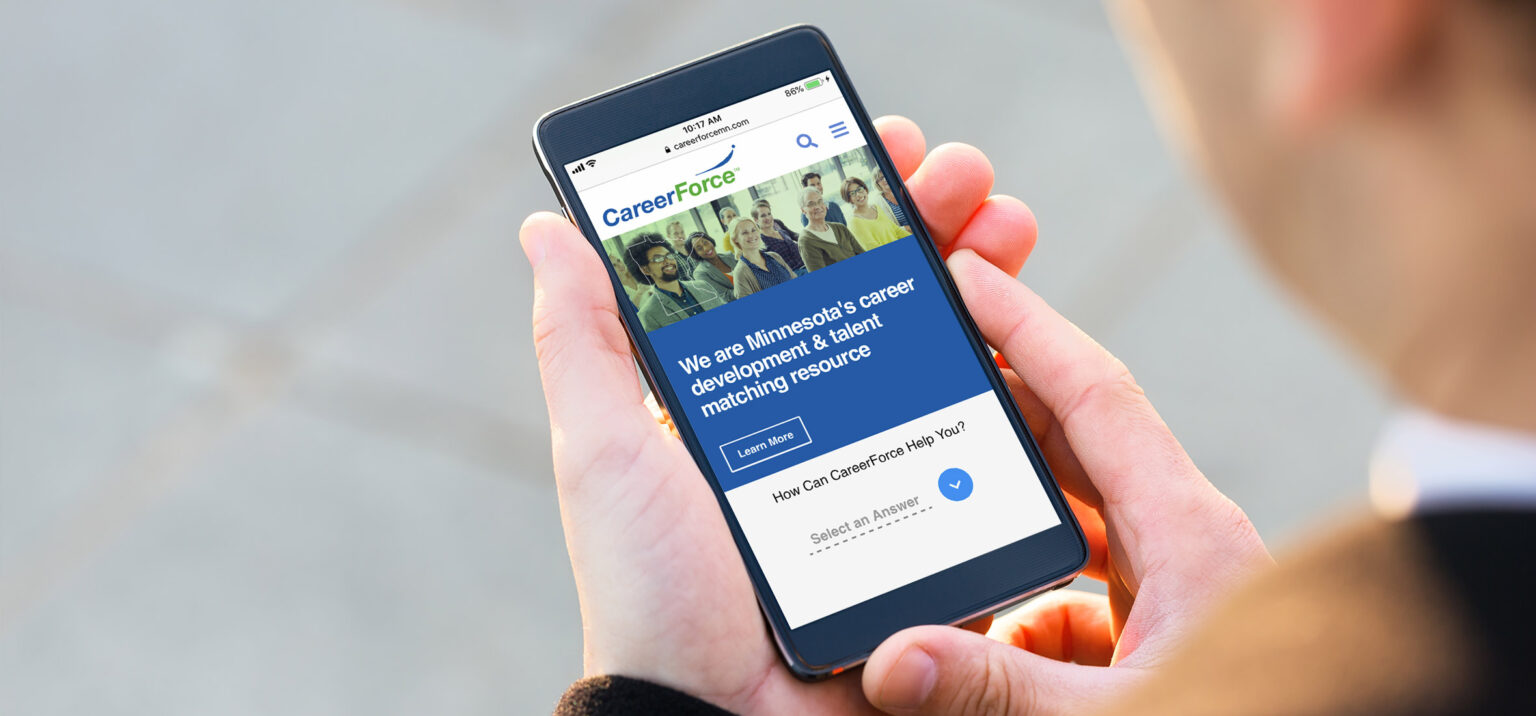 Minnesota DEED's CareerForceMN portal on a mobile phone